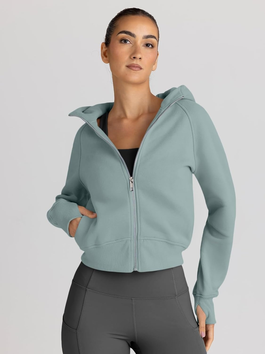 Women’s Full Zip Fleece Hoodie – Cozy Winter Jacket with Drop Shoulder Collar, Soft & Breathable Sweatshirt for Fall & Winter