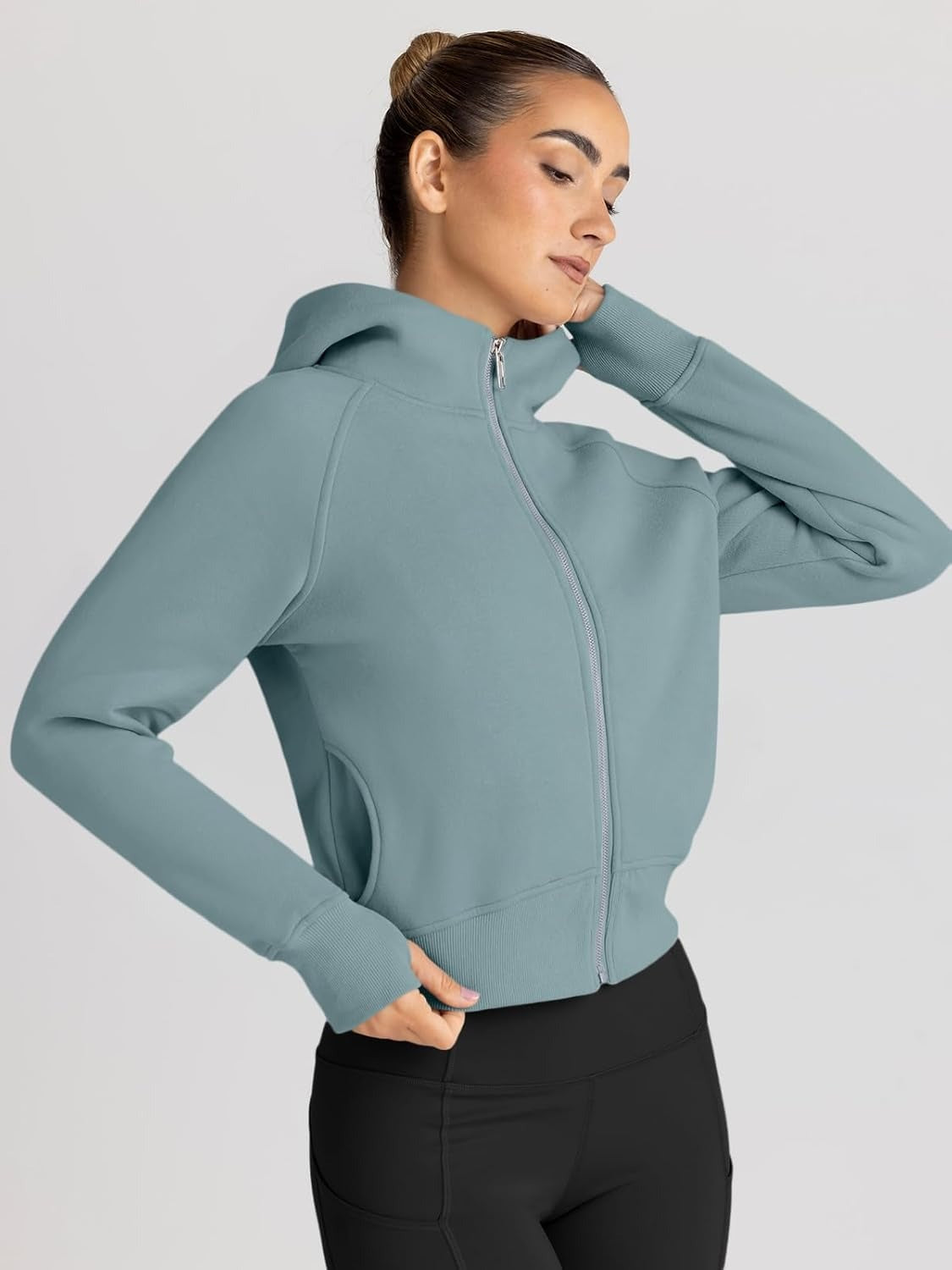 Women’s Full Zip Fleece Hoodie – Cozy Winter Jacket with Drop Shoulder Collar, Soft & Breathable Sweatshirt for Fall & Winter