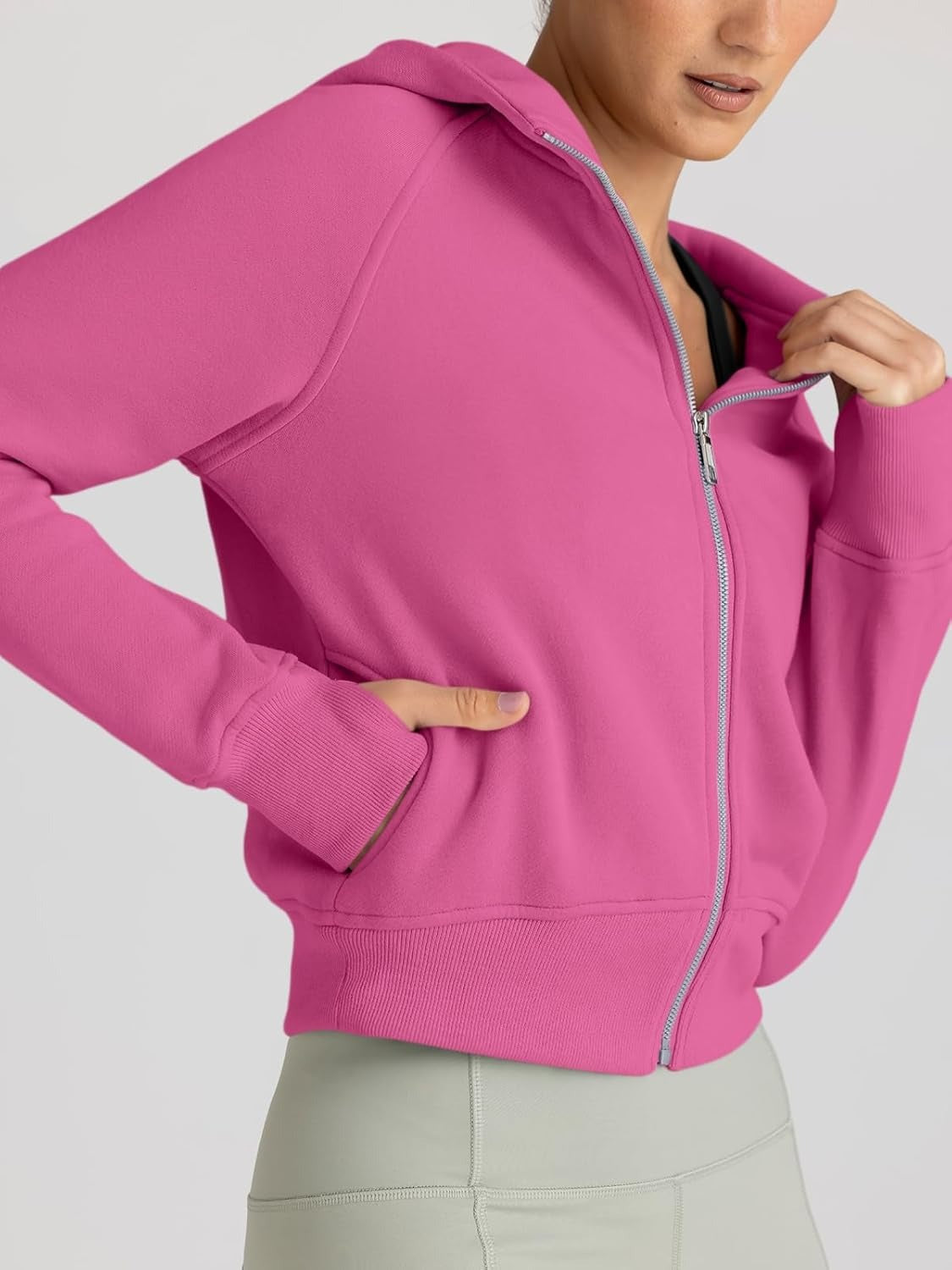 Women’s Full Zip Fleece Hoodie – Cozy Winter Jacket with Drop Shoulder Collar, Soft & Breathable Sweatshirt for Fall & Winter