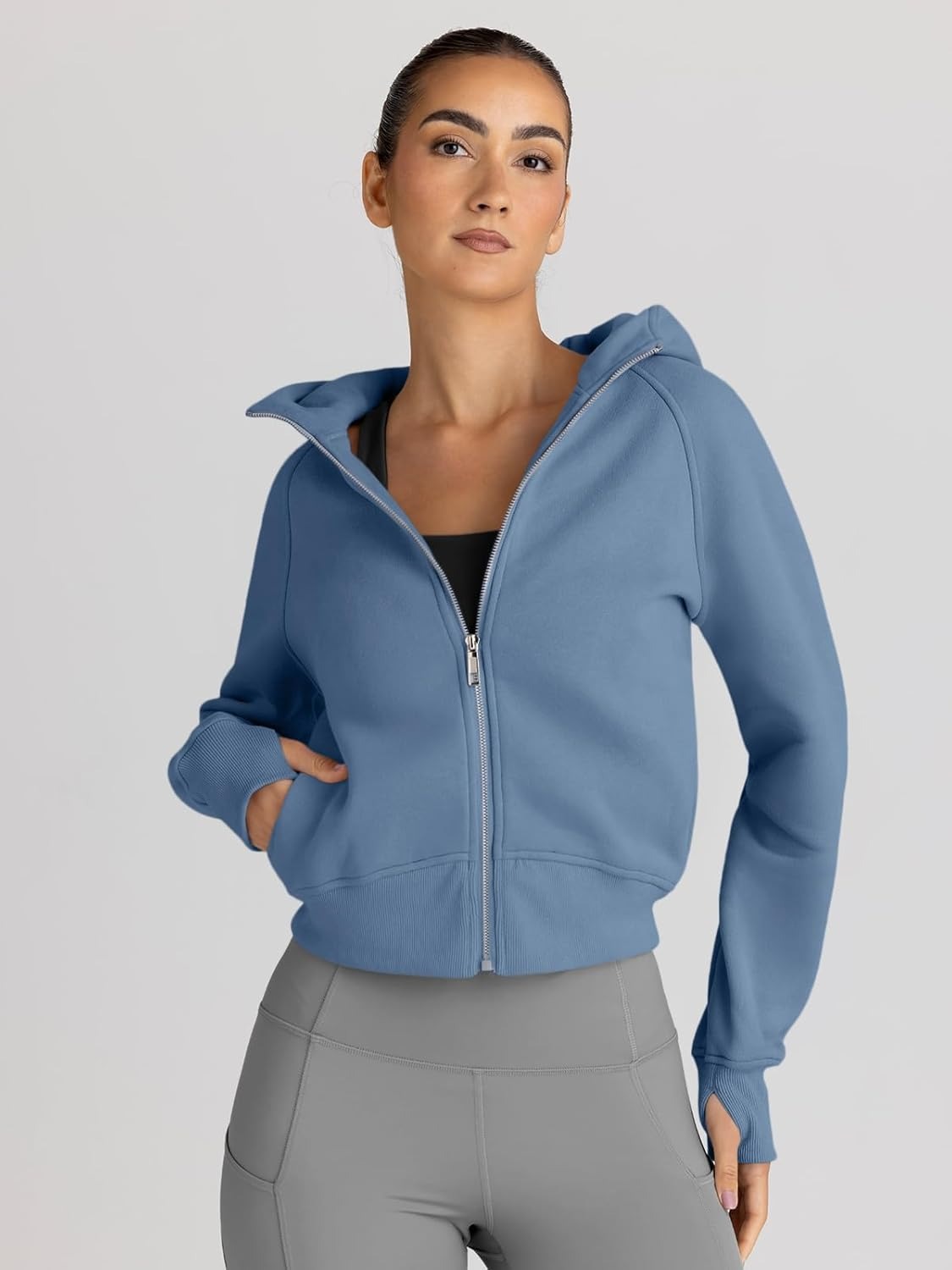 Women’s Full Zip Fleece Hoodie – Cozy Winter Jacket with Drop Shoulder Collar, Soft & Breathable Sweatshirt for Fall & Winter