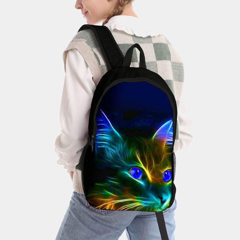 Unisex Oxford Fluorescence Luminous Cat Pattern Large Capacity School Bag Backpack