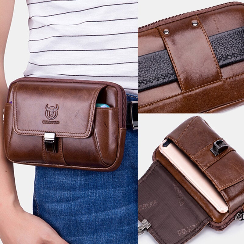 Men Vintage Genuine Leather Waist Bag Belt
