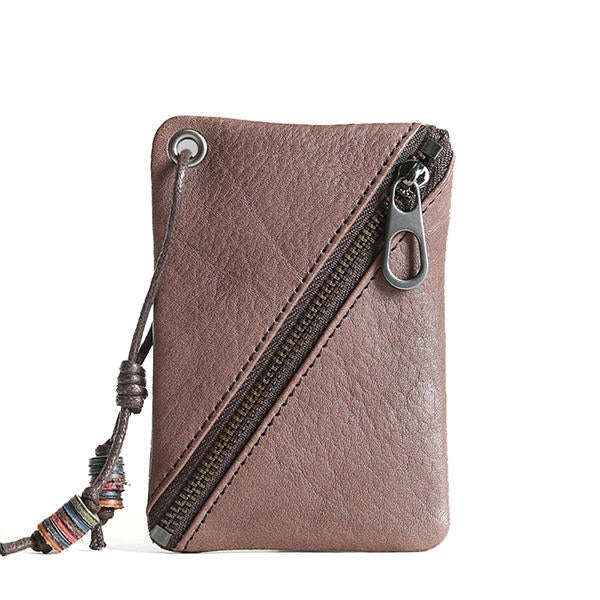 Genuine Leather Solid Zipper Coin Purse Wallet For Men Women