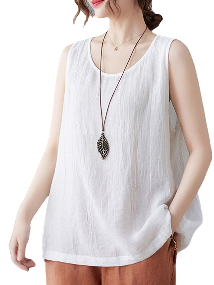 Solid Crew Neck Sleeveless Casual Women Tank Top