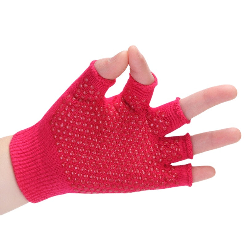 Women Non Slip Sporty Style Design Fingerless Yoga Gloves Cotton Open Figure Glove