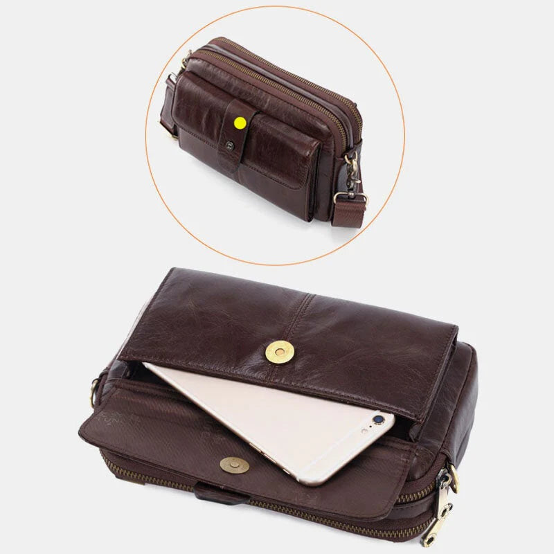 Men's Genuine Leather Retro Multi-Function Shoulder & Waist Bag