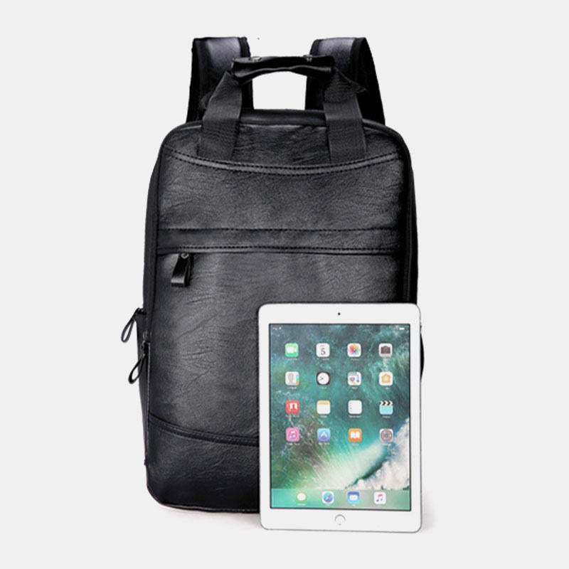 Men Large Capacity Faux Leather Backpack For Outdoor Travel