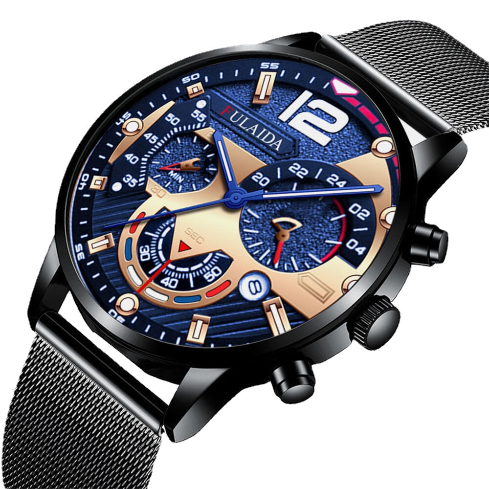 7 Colors Stainless Steel Business Casual Mesh Strap Luminous Hand Calendar Quartz Watch