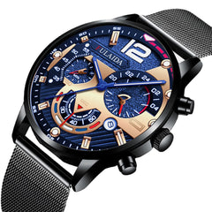 7 Colors Stainless Steel Business Casual Mesh Strap Luminous Hand Calendar Quartz Watch