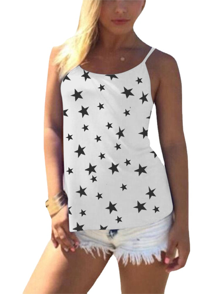 Star Print Back Cross Sleeveless Sling Casual Wild Tank Top