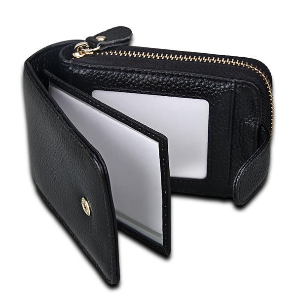 Women Genuine Leather Card Holder Men Portable Short Wallets Purse Zipper Case