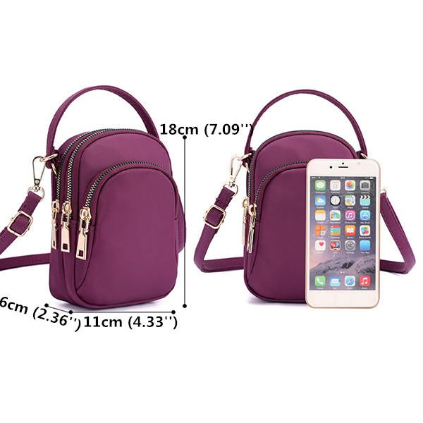 Women Nylon Waterproof Multi- Slot Solid Crossbody Mini Portable Phone Bag