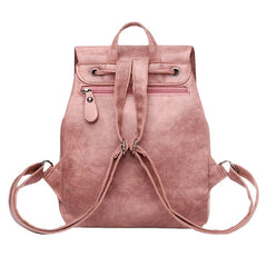 Women PU Leather Multi-pockets  Button Backpack  Drawstring Hasp Laptop Bag