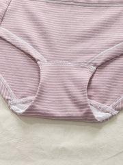 Women Striped Print Cotton Stretch Thin Breathable Seamless Mid Waist Panties