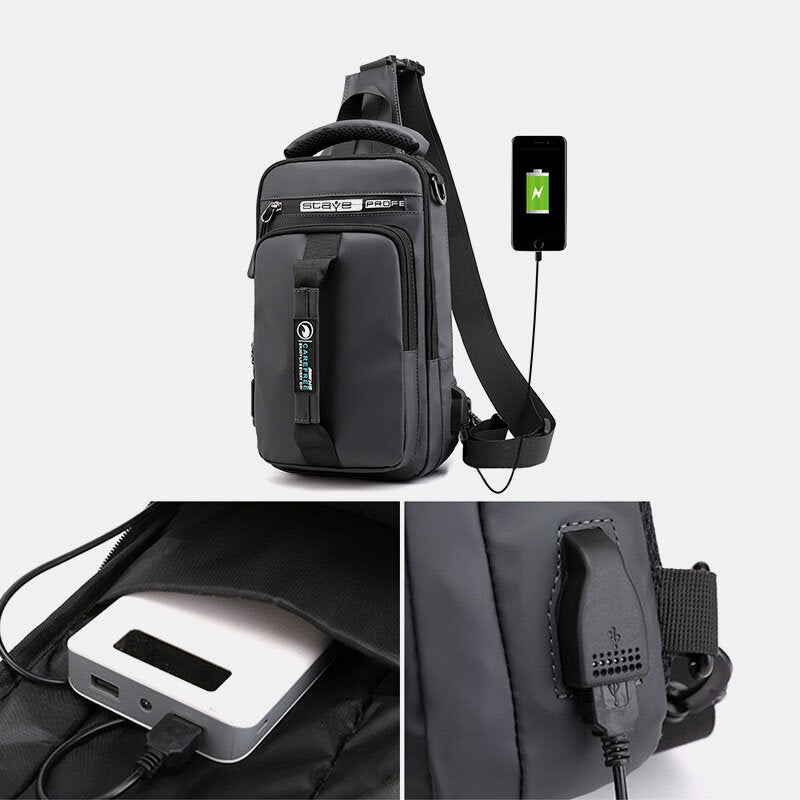 Men Nylon USB Charging Casual Outdoor Brief Chest Bag Shoulder Backpack