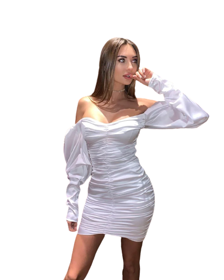 Pleated Off-Shoulder Slim-Fit Dress - Fashionable & Flattering