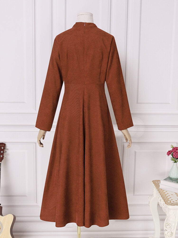 Women Corduroy Solid Ankle-Length Back Zipper Banquet Dress