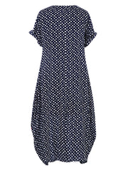 Women Polka Dot Print O-neck Short Sleeve Maxi Dress