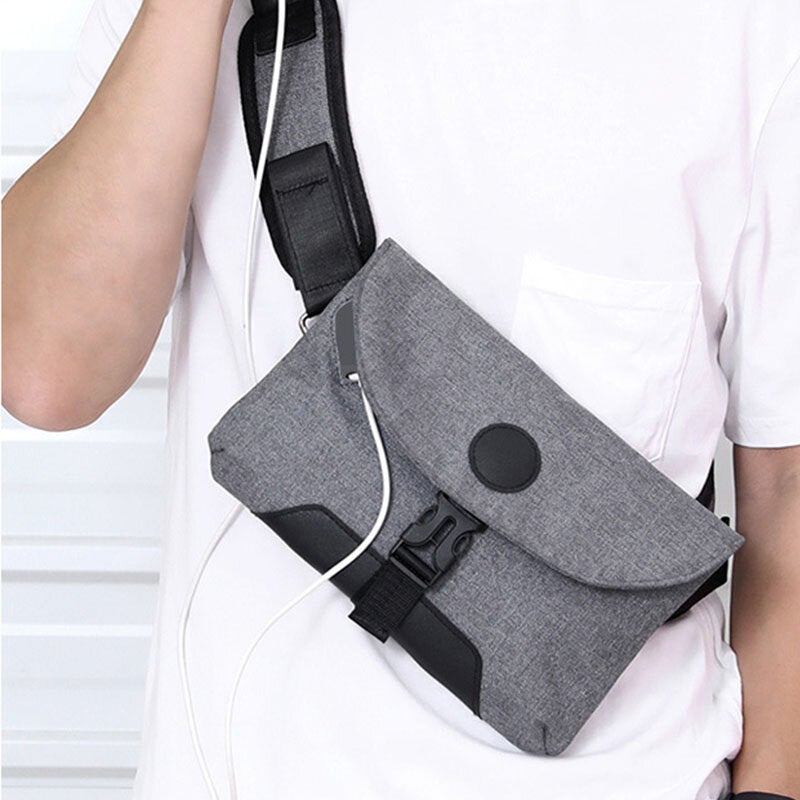 Men USB Charging Solid Color Casual Outdoor Sport Multi-carry Chest Bag Crossbody Belt