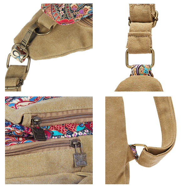Canvas Retro National Floral Women Crossbody Bag Chest Sling