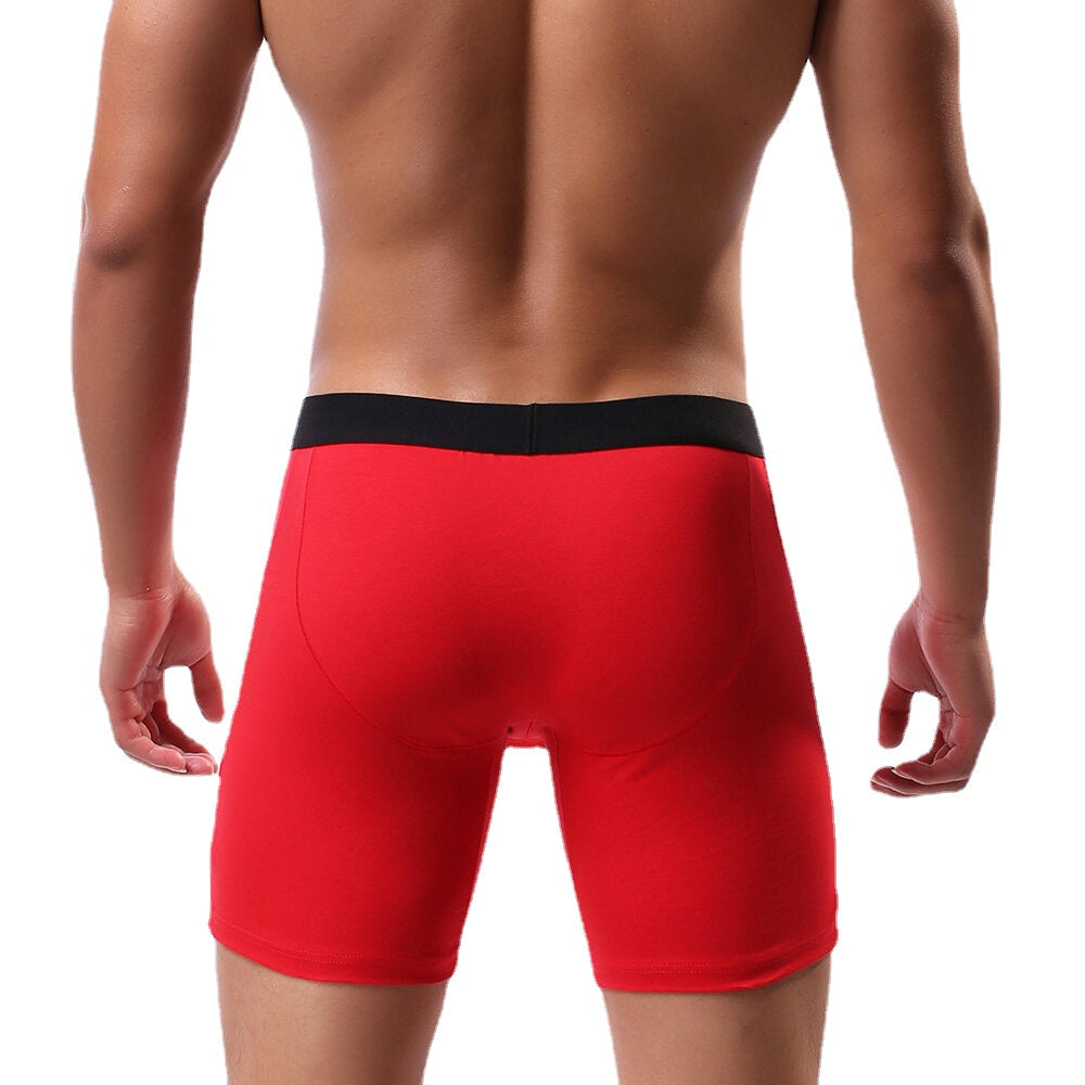 Mens Knitting U Convex Pouch Fitness Boxers Lengthen Cotton Sport Underwear