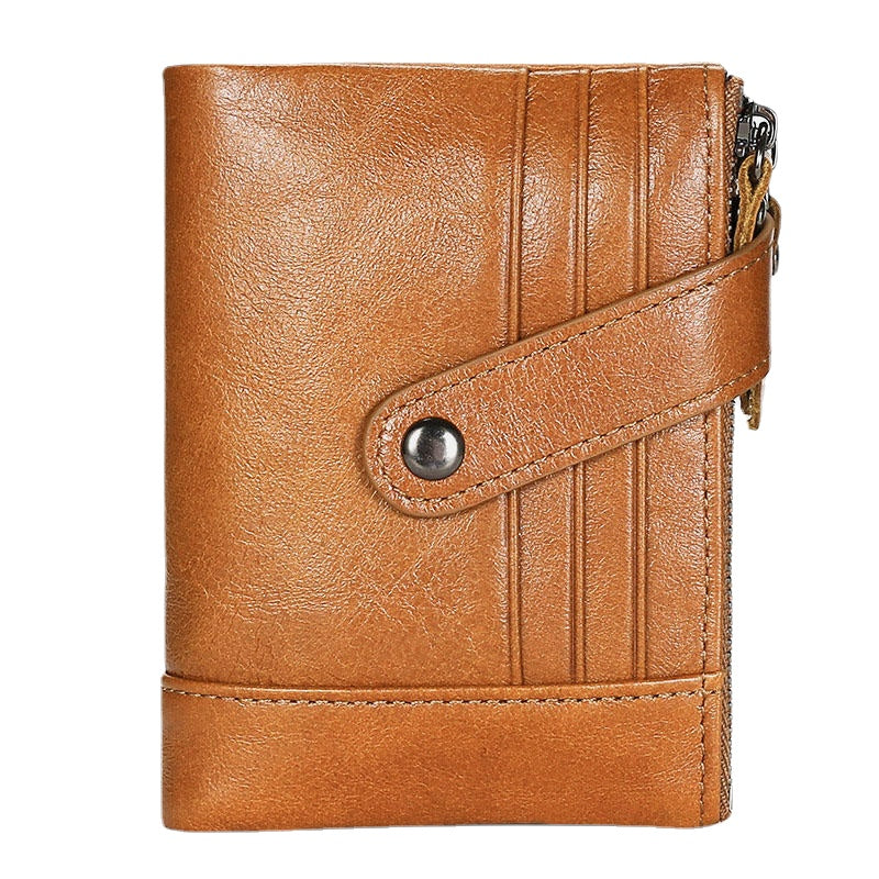 Men Genuine Leather Vintage RFID Blocking Zipper Coin Wallet