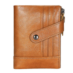 Men Genuine Leather Vintage RFID Blocking Zipper Coin Wallet