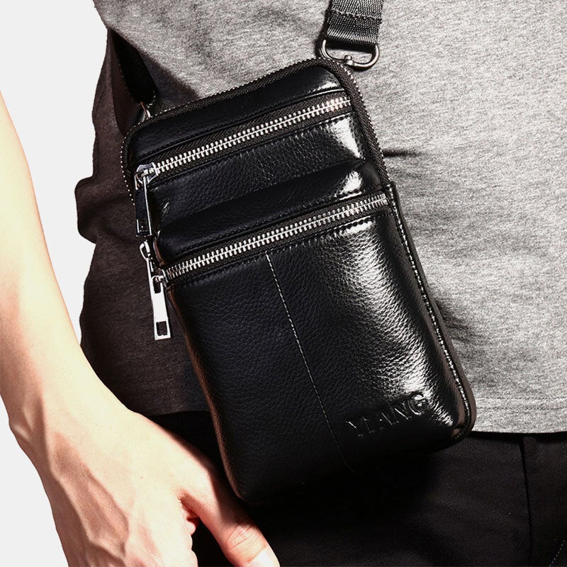 Men Genuine Leather Belt Bag Casual Crossbody Shoulder