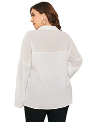 Plus Size Classic Collar Button Design Pocket Blouse