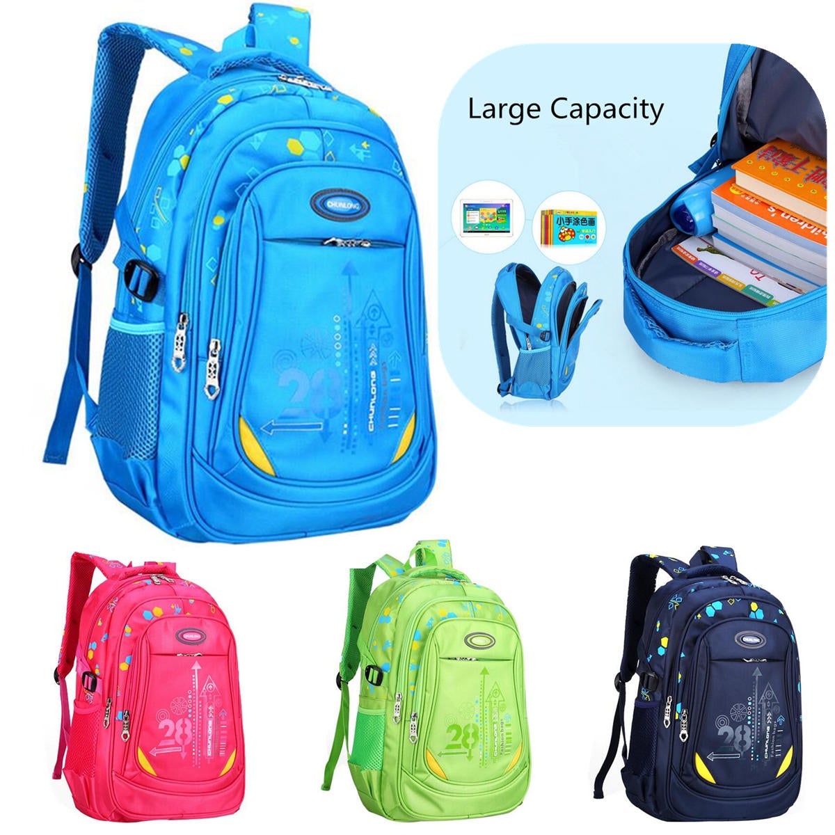 Nylon Large Waterproof Backpack Children School Bag For Middle Primary School Student