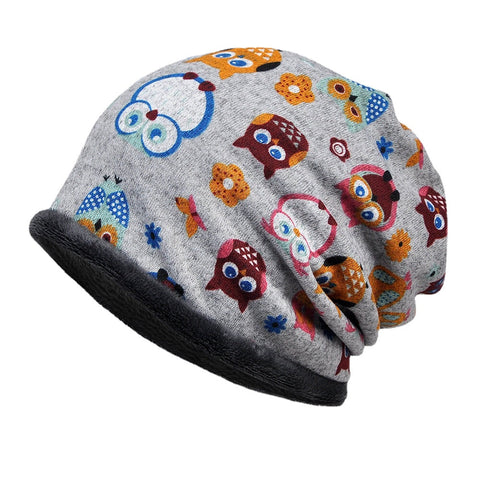 Women Plus Velvet Keep Warm Cartoon Animals Pattern Casual Personality Elastic Dual-use Neck Protection Beanie Scarf