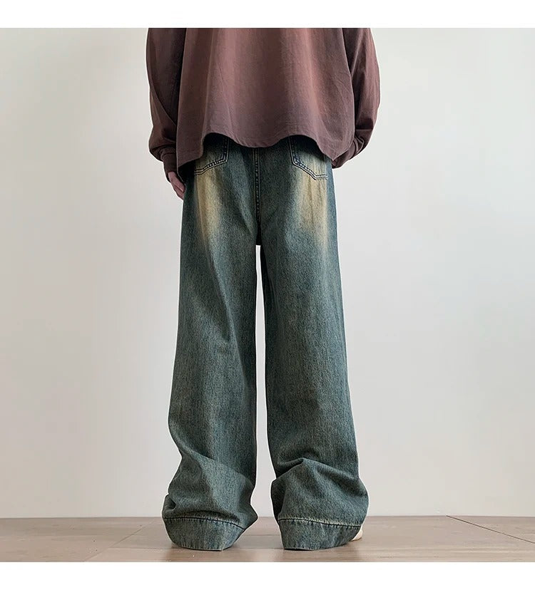 Men's Distressed Vintage Wide-Leg Jeans – Oversized Baggy Denim Trousers for Casual Streetwear