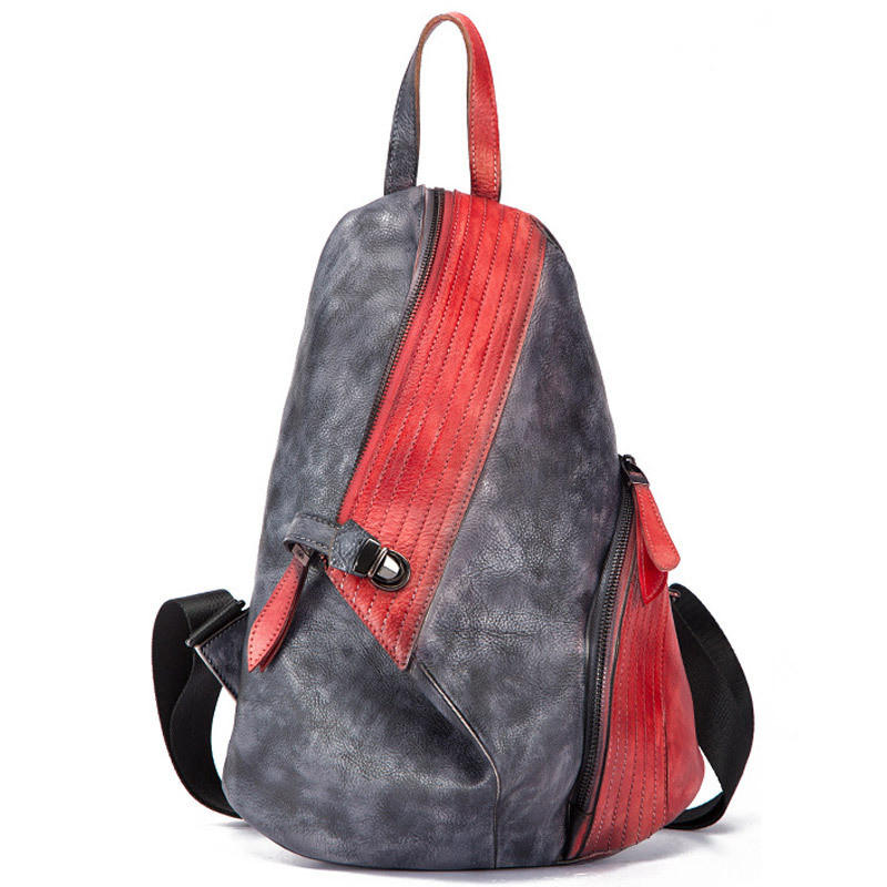 Women Retro Genuine Leather Vintage Craft Hand-brushed Backpack