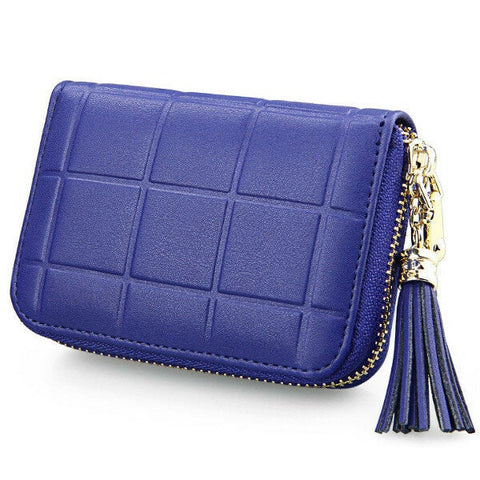 Women Genuine Leather Quilted Card Holder Girls Tassel Zipper Short Wallet Coin Bags