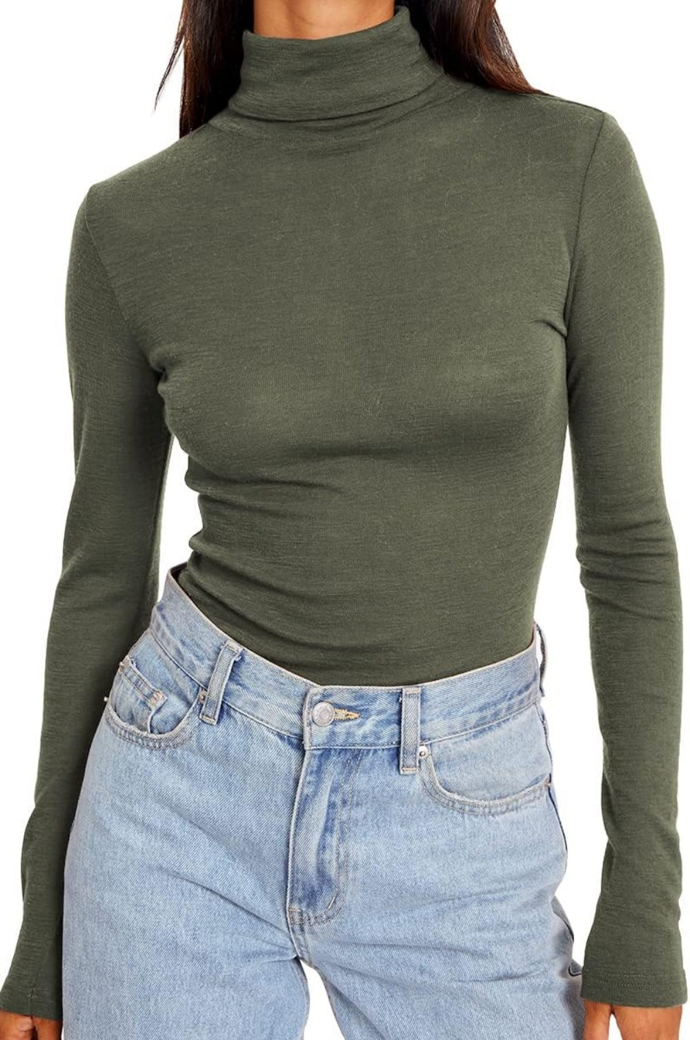 Women's Turtleneck Long Sleeve Shirts Fall Fashion Basic Layering Slim Fit Soft Thermal Underwear Tops