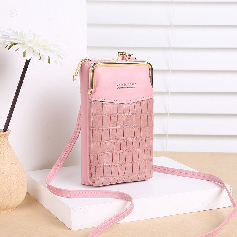 Women Large Capacity Zipper Wallet Portable 6.5 Inch Phone Shoulder Crossbody Bag