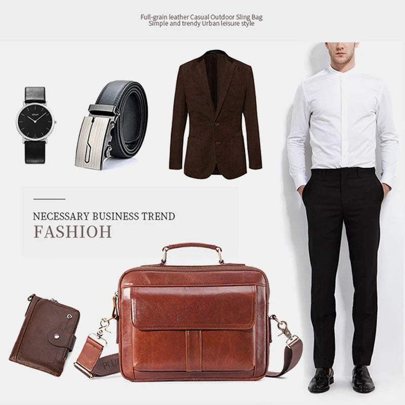 Men's Genuine Leather Business Crossbody Shoulder Bag