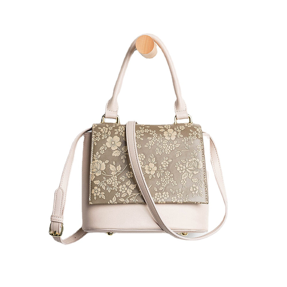 Women Vintage Genuine Leather Floral Handbag Crossbody Bag Shoulder