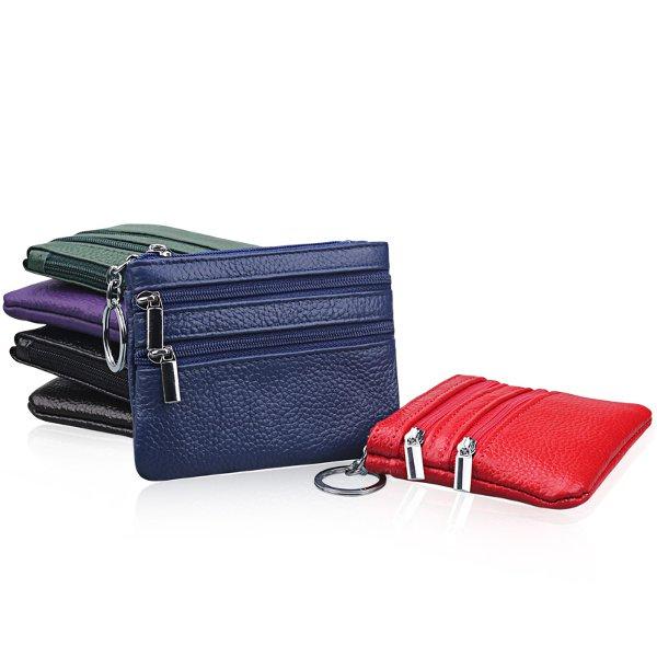 women genuine leather double zipper card holder clutch wallet candy color coin bags