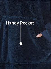 Women Oversized Thicken Warm Solid Color Blanket Hoodie Plush Sleepwear Robe With Pocket