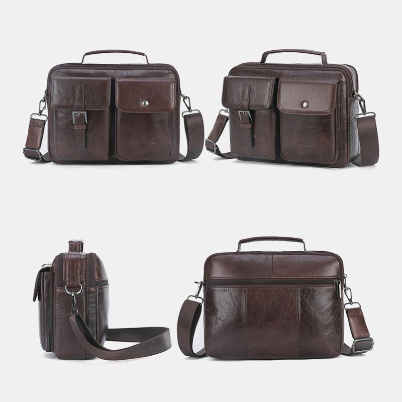 Men Genuine Leather Multi-function Retro Large Capacity Handbag Shoulder Bag Cross Body