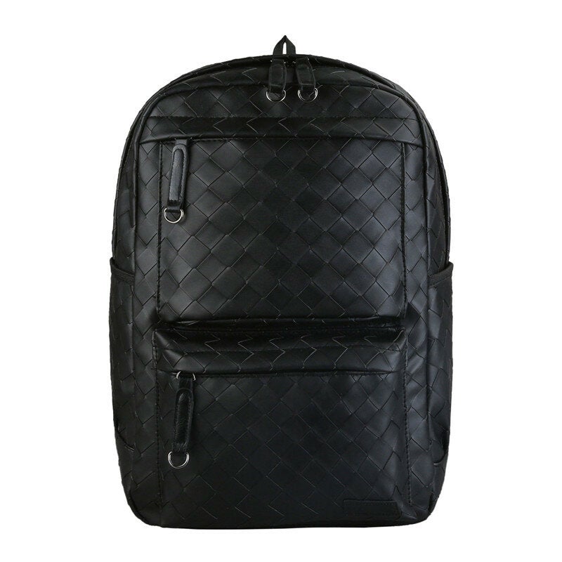 Men Faux Leather Large Causal Woven Capacity 14 Inch Laptop Bag School Travel Backpack