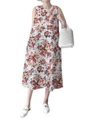 Flower Print Sleeveless Round Neck Print Dress