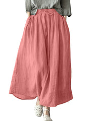 Solid Elastic Waist Pocket Casual Skirt