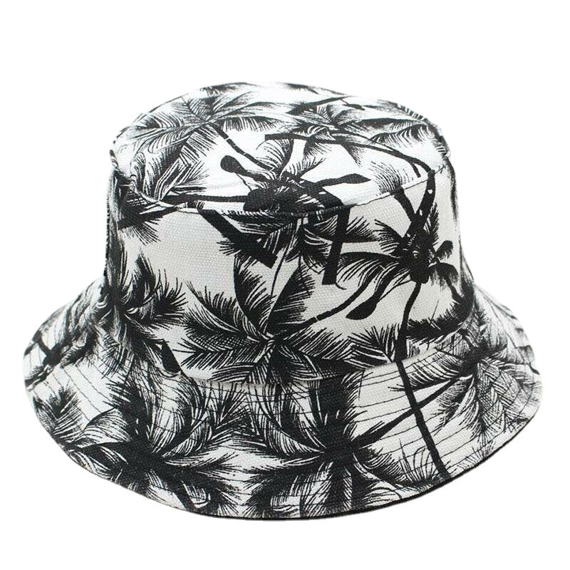Woman Men Printed Coconut Double-sided Usable Bucket Hat Outdoor Sunscreen Visor Fisherman Hat