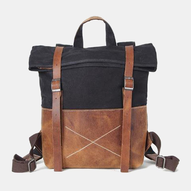 Men Canvas Retro Casual Patchwork Backpack Large Capacity Laptop Bag School