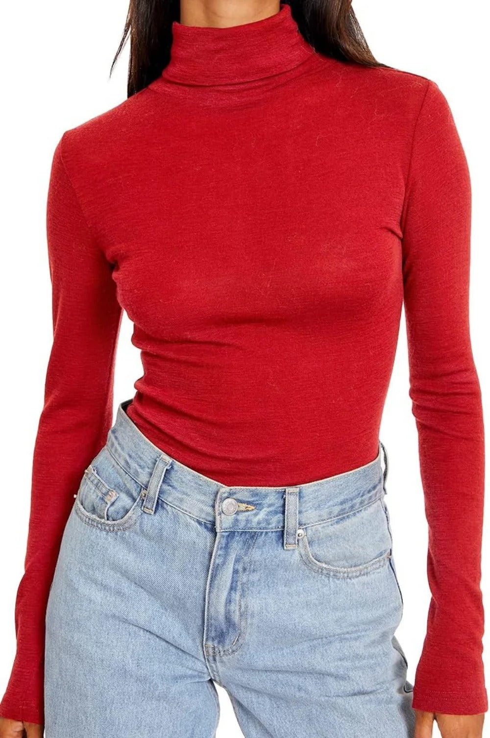 Women's Turtleneck Long Sleeve Shirts Fall Fashion Basic Layering Slim Fit Soft Thermal Underwear Tops