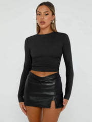 Womens Long Sleeve Shirts Basic Crop Tops Tight Slim Fit Cute Teen Girls Fall Winter Clothes