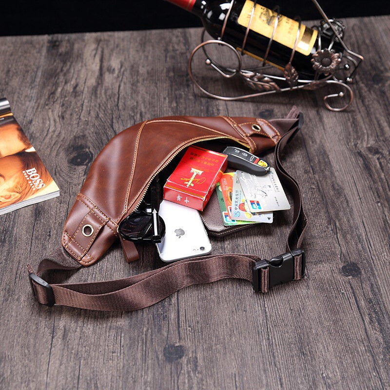 Men Retro PU Soft Leather Waterproof Chest Bag 6.5 Inch Phone Crossbody Shoulder