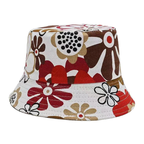 Unisex Canvas Colored Floral Pattern Casual Sunshade Bucket Hat